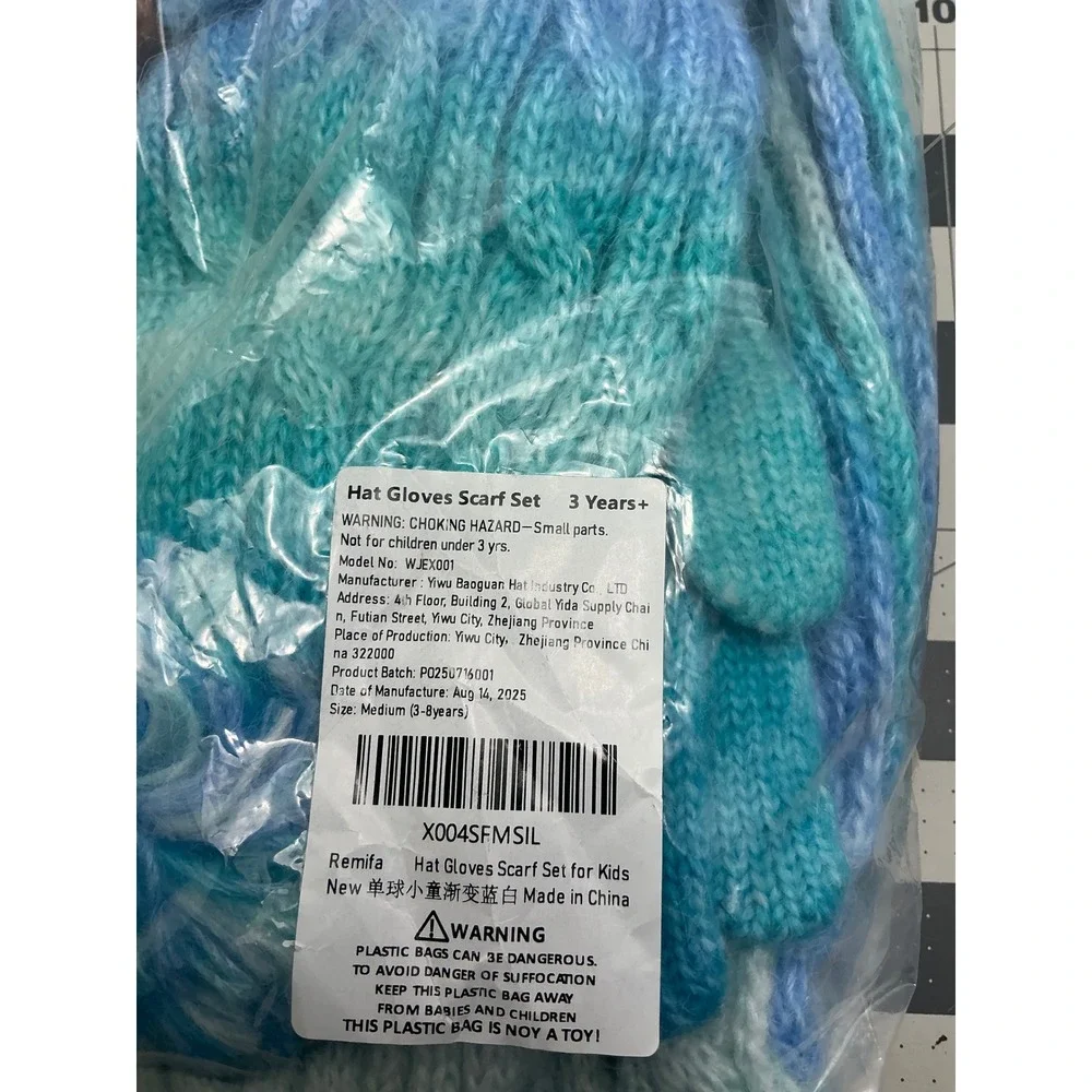 Remifa Kids Winter Hat Scarf Gloves Set Blue Teal Ombre Beanie WJEX001 M 3-8Y
